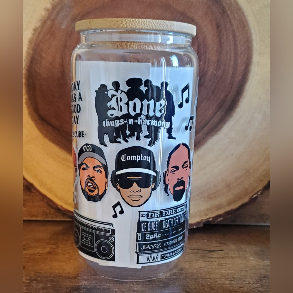 🪻3/$25 music legends hip hop artists Glass tumbler lid reusable straw 16oz